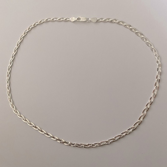 925 silver necklace 4mm wide 18 inches braid braided chain - Picture 1 of 5